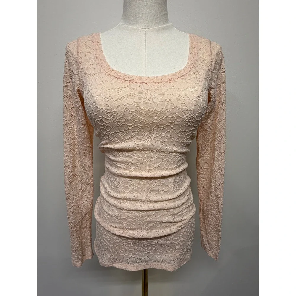 Express Y2K Floral Lace Mesh Long Sleeve Top Blush Pink Fairycore XS